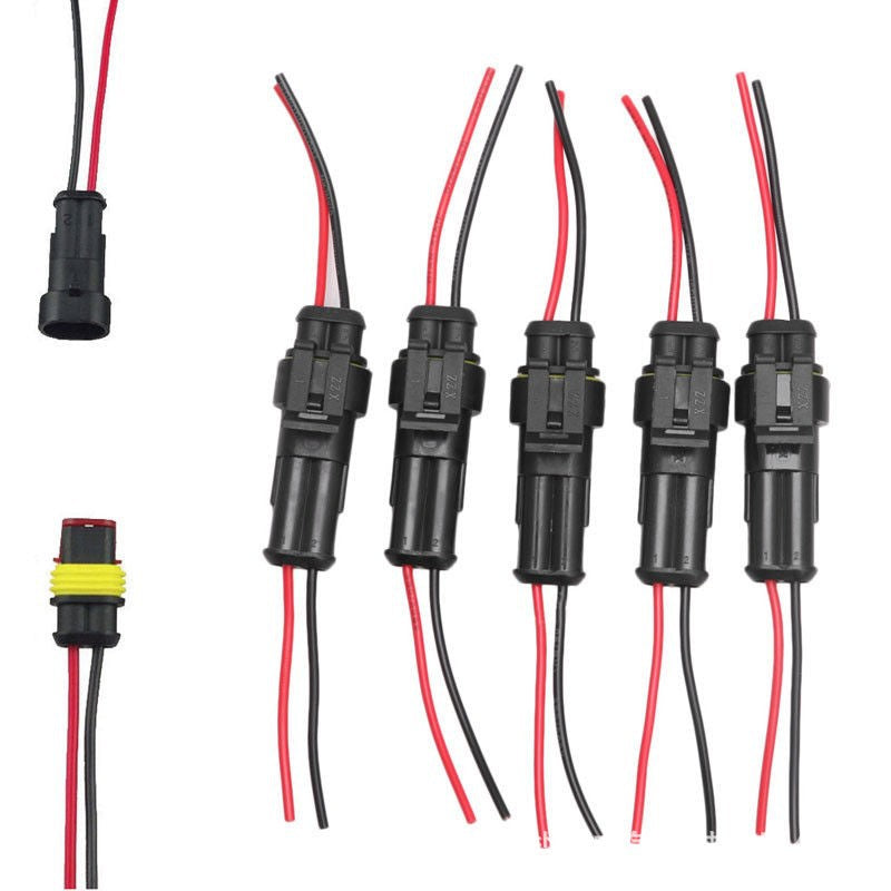 10pcs 5 Sets Waterproof Automotive Electrical Connectors Plug 2-Pin Way With Wire For Car Motorcycle Scooter Marine