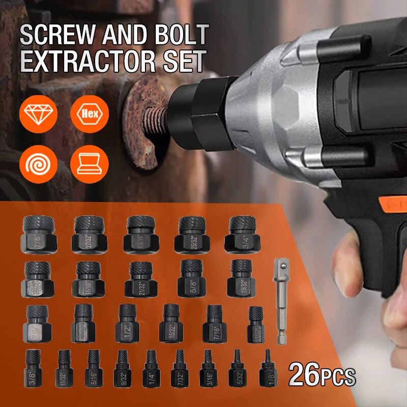 Bolt Extractor Sizes 26pcs Different Sizes Broken Screw and Bolt Extractor Set Disassemble ...