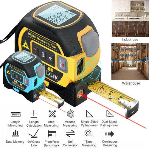Laser Ranger Ruler 3 in 1 Laser Rangefinder 5m Tape Measure Ruler LCD Display with Backli ...