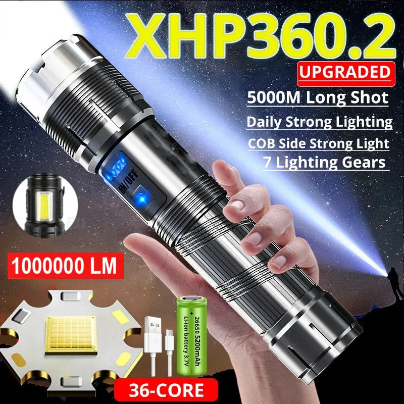 Super Zoom XHP360 Powerful LED Torch 36-Core 100000 Lumens High Power ...