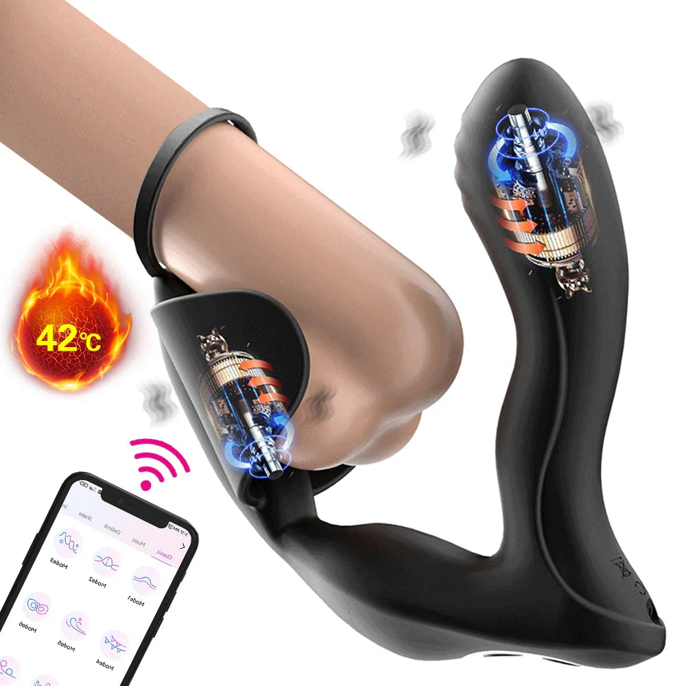 Male Prostate Massager Bluetooth App Control Anal Vibrator Dildo Delay Ejaculation Lock Ring Butt Plug Vibrator Sex Toys for Men