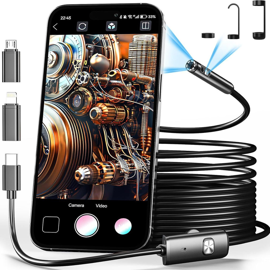 8mm Dual Camera 1080P IOS Android Phone Endoscope Boroscope Inspection Device Camera For iPhone 16/15/14 All Android Phones