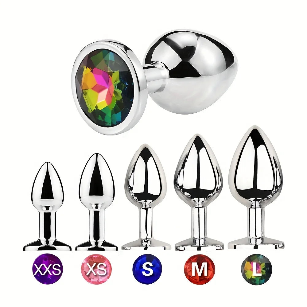 5Pcs Set Metal Anal Plug with Jewelry Base Multiple Sizes Butt G-Point Massage Perfect for Adults Sex Toy Smooth Touch Anal Buttplug