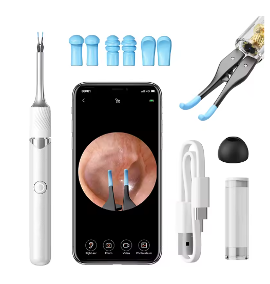 Ear Cleaning Ear Wax Removal 2-in-1 Visual Otoscope Ear Cleaner Tweezers with 6 Ear Spoon Earwax Removal Kit with Light