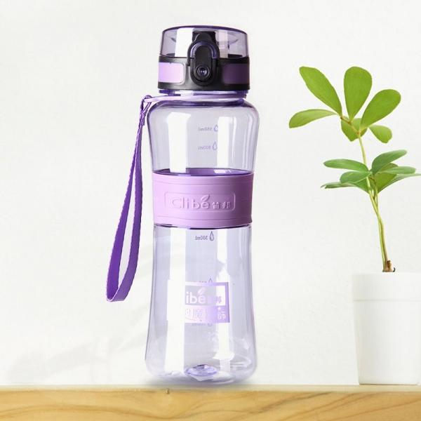 1000mL Plastic Leak-Proof Seal Nozzle Sport Bicycle Water Bottle with Lip & Strip Purple