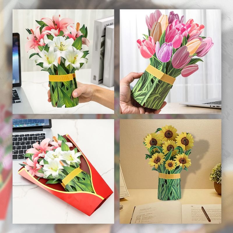Pop-up Flower Bouquet Greeting 3D Paper flowers Cards Best Gift 7 Styl ...
