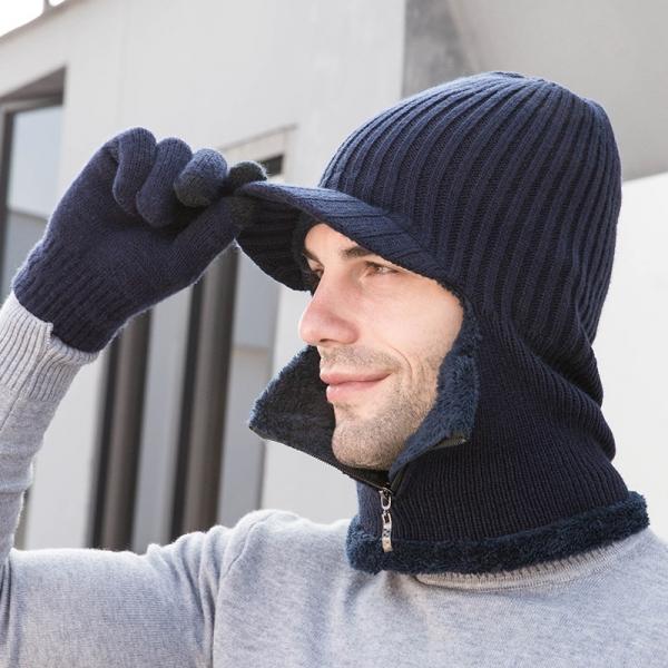 5 colors Unisex winter multifunctional warm knitted hat and same color warm glove suit