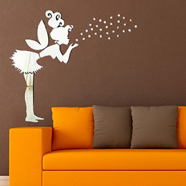 36pcs Angel Fairy Stars Modern Mirror Stickers Wall Home Decal Decor Art DIY Silver