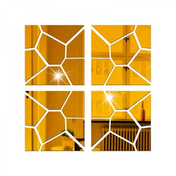 4Pcs 40*40CM DIY 3D Geometry Acrylic Mirror Wall Sticker Removable Pattern Mural Decal Art Home Decor - Golden