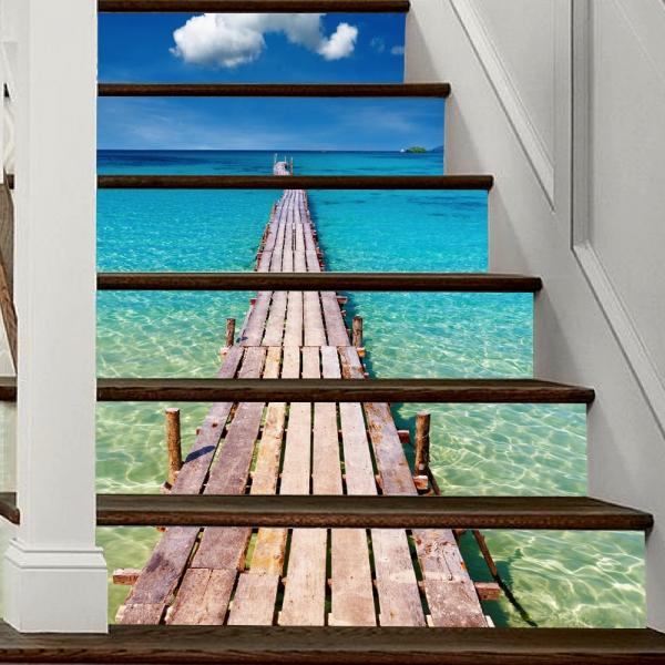 6PCS 3D Stairs Tile Risers Mural Vinyl Decal Wallpaper Stickers Decor Decals - FS012