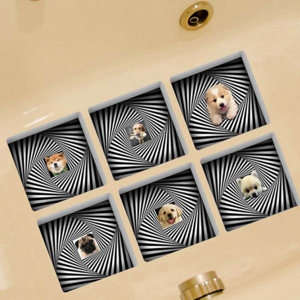 6pcs 13x13CM DIY 3D Anti Slip Waterproof Bathtub Sticker Removable Mural - Luminous Dog