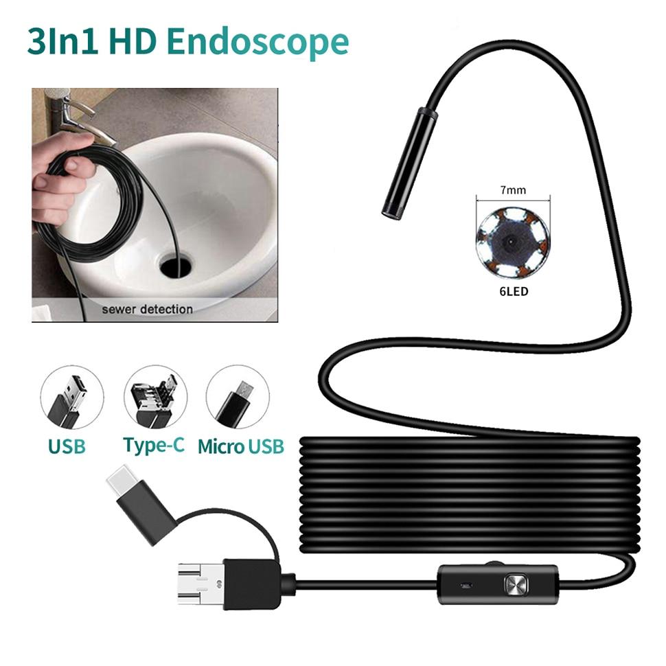 Computer Endoscope 3 in 1 5.5mm Endoscope Camera Hard/Soft Cable Waterproof PC Android Ph ...