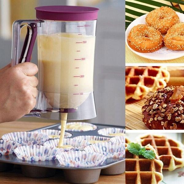 900mL Capacity Cake Batter Dispenser with Scale Mark for Cupcakes Muffins Transparent & Purple