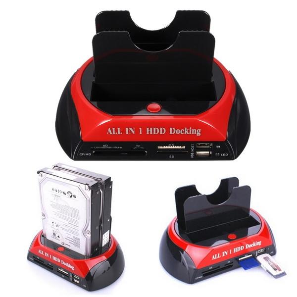 HDD Docking Station 2.5 3.5 Inch IDE SATA Dual USB 2.0 Clone Hard Drive Card Reader US Plug Red & Black