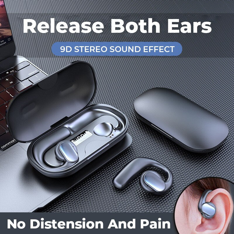 Bone Conduction Bluetooth 5.3 Earphones Sports Earbuds Led Display Wireless Headphones Ear Hanging Headsets with Microphone