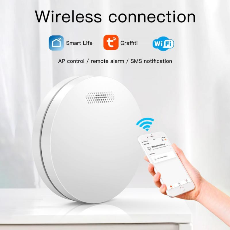 Graffiti Intelligent WiFi Fire Smoke Alarm Home Wireless Smoke Detector Sensor Sound Light Alarm Sensor LED Indicator Flash