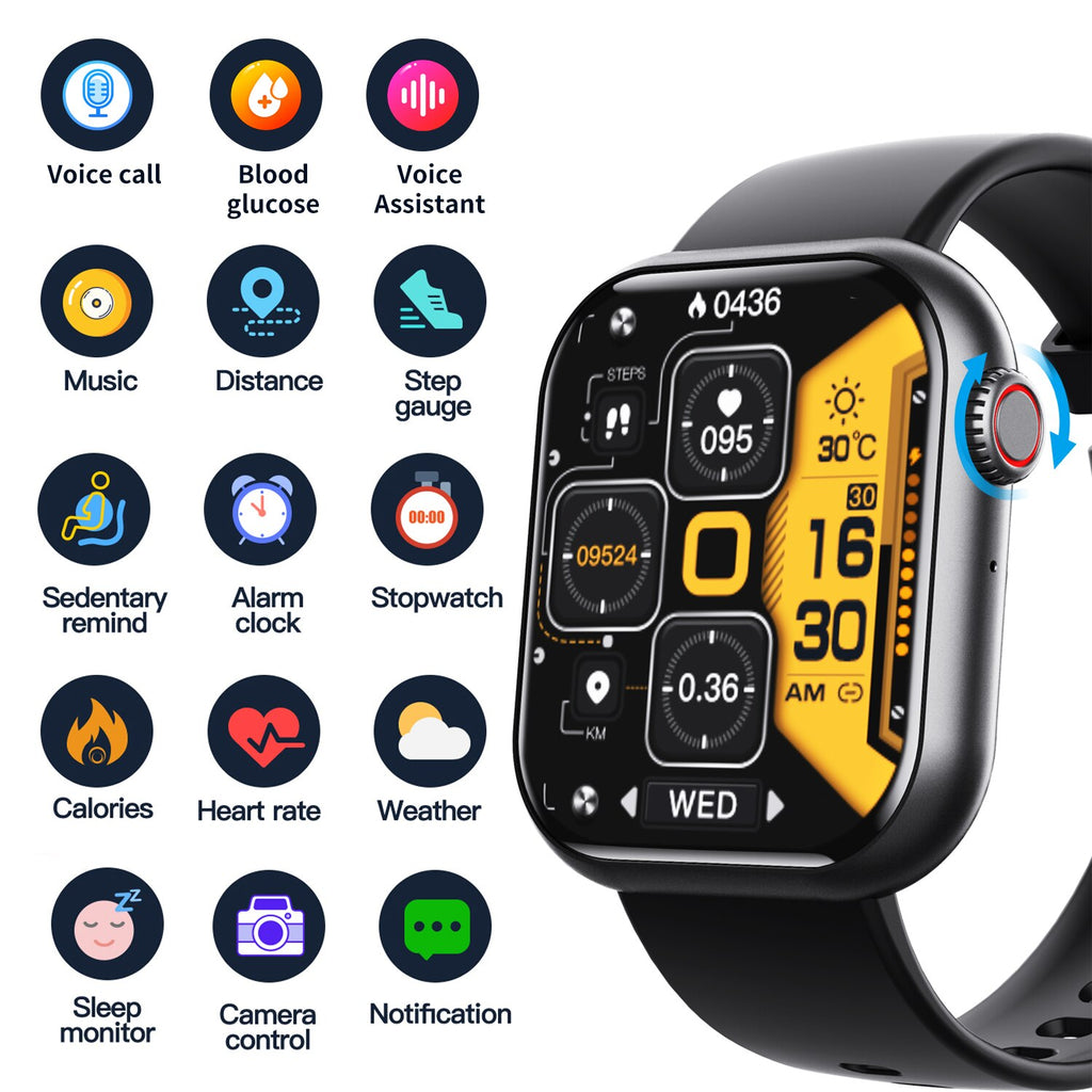 New F57 Bluetooth Call 1.91 Inch Smart Watches Blood Glucose Heart Rate Temperature Oxygen Monitoring Smartwatch