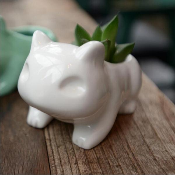 Kawaii Pokemon Ceramic Flowerpot Bulbasaur Succulent Planter Cute Plants Flower Pot with Hole - White