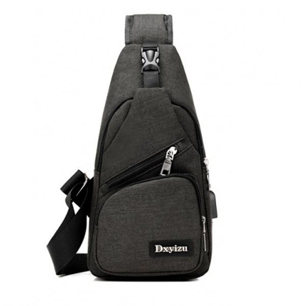 Men Casual Sling Bag Outdoor Travel Chest Shoulder Crossbody Bag with USB Port Black