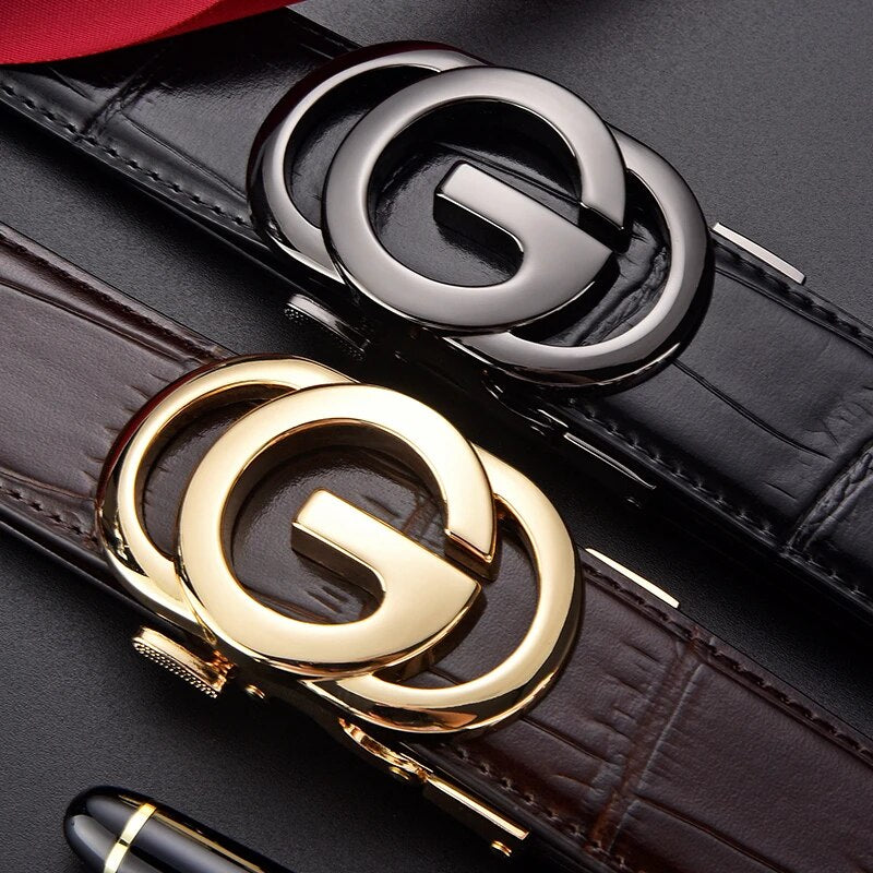 Mens Crocodile Pattern Belt Men's Luxury Automatic Zinc Alloy Buckle Brand Cowhide Leather Belts GG Male Waistband 120cm