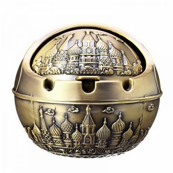 Spherical Metal Ashtray Portable Ashtray Desktop Decorate Large Bronze Castle
