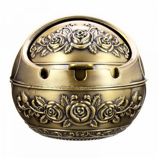 Spherical Metal Ashtray Portable Ashtray Desktop Decorate Small Bronze Rose