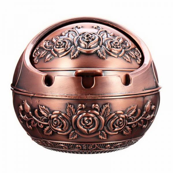 Spherical Metal Ashtray Portable Ashtray Desktop Decorate Small Red Copper Rose