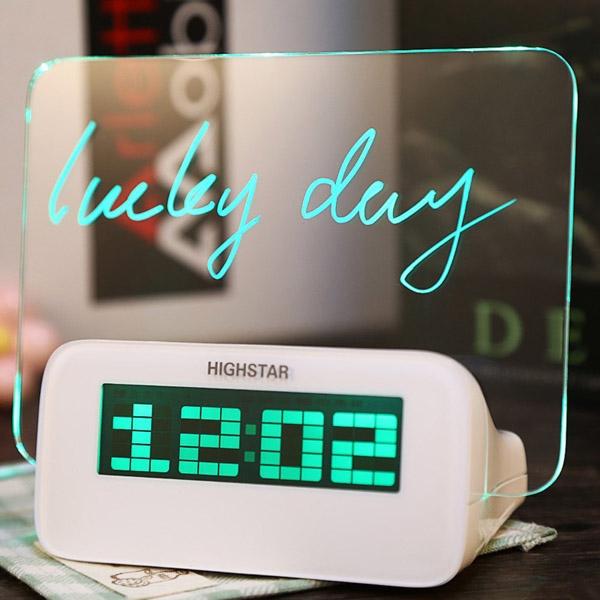Switchable Highstar Electric Clock Memo Board with Green Light Display White