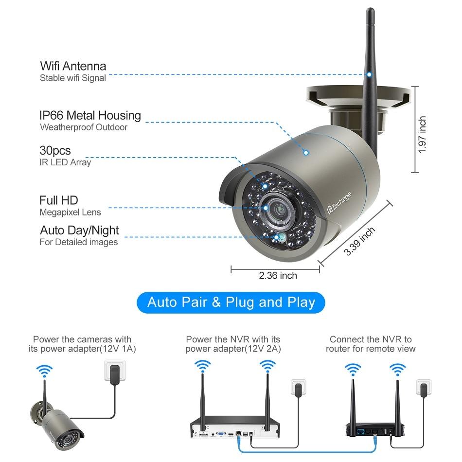 Techage H.265 8CH 3MP Wireless Video Camera System Outdoor Audio Reco ...