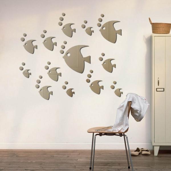 Tropical Fish Sticker Acrylic Mirror Sticker for Home Decoration Silver