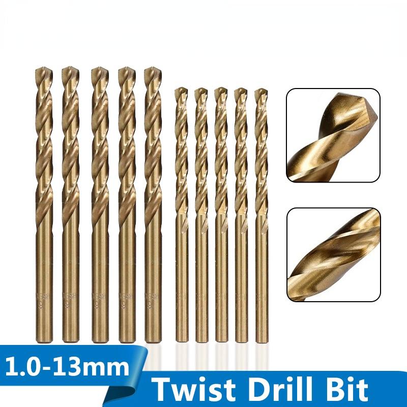 1.0-13mm HSS M35 Cobalt Coated Twist Drill Bit Wood/Metal Hole Cutter Round Shank Gun Drill Bit