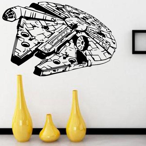 w-25 Star War Millennium Falcon Style Wall Sticker Removable Water Resistant PVC Wallpaper for Home Decoration Black